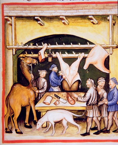 The Butchers: The Meat from Cows and Camels, illustration from Tacuinum Sanitatis Codex Vindobonensis by Italian School